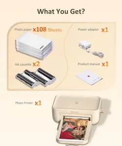 HPRT CP4100 4x6 Photo Printer with 108 Sheets & 2 Ribbons, Full-Color Thermal Dye Sublimation Wi-Fi Printing, Portable Instant Picture Printer for iPhone/Android, AR Video, Fun App, Home Use, Beige