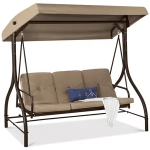 Best Choice Products 3-Seat Outdoor Converting Canopy Swing Glider Patio Hammock w/ Removable Cushions