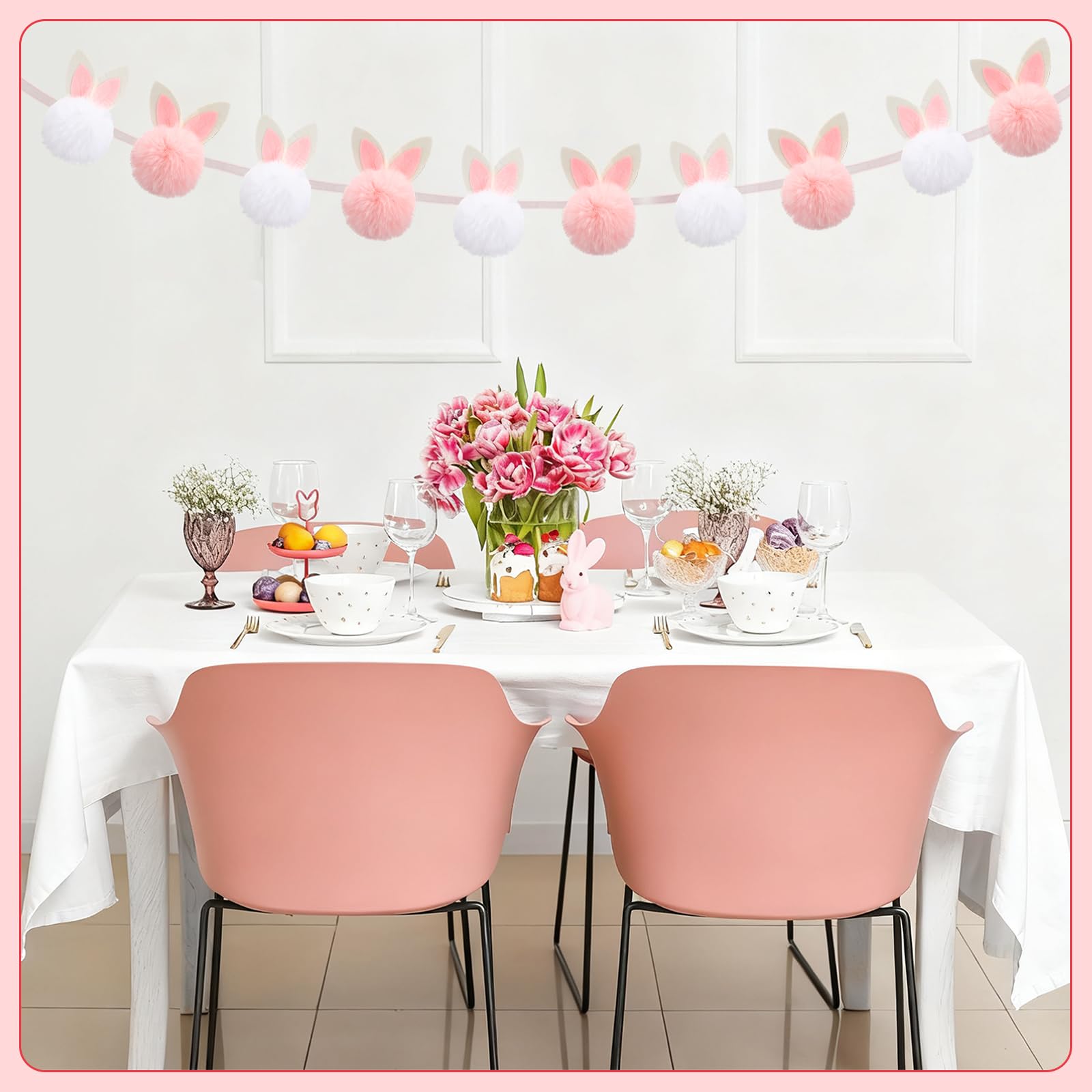 Easter Bunny Garland Wood Beads Banner Rustic Rabbits Hanging Garland with Beads, Bunny Eggs with Bow Door Wreath Garland for Mantle Fireplace Shelf Wall Doorway Display, Spring Home Decor, Easter Decor 2026 Easy Hang Indoor Outdoor Party Supplies & Gifts