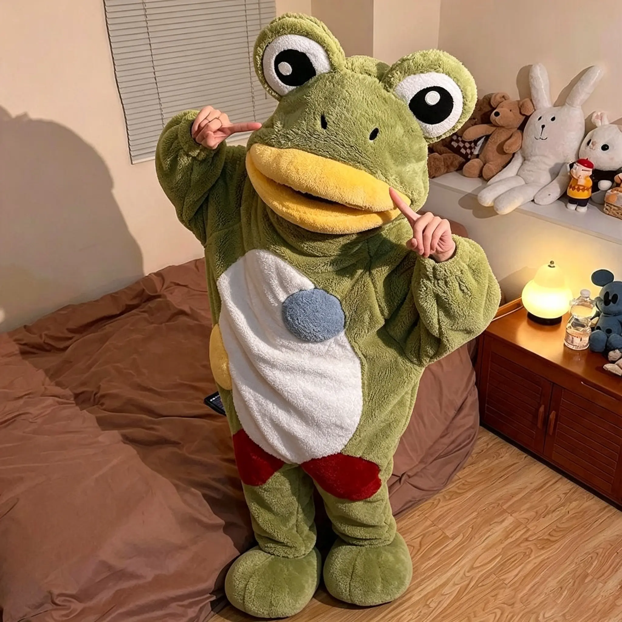 Cartoon Frog Hooded Onesie Pajamas for Women| Thick Coral Fleece Winter Sleepwear| Funny Animal Kigurumi Lounge Wear for Home & Outdoors Cute Green Loungewear Pajama Set Love Oversized