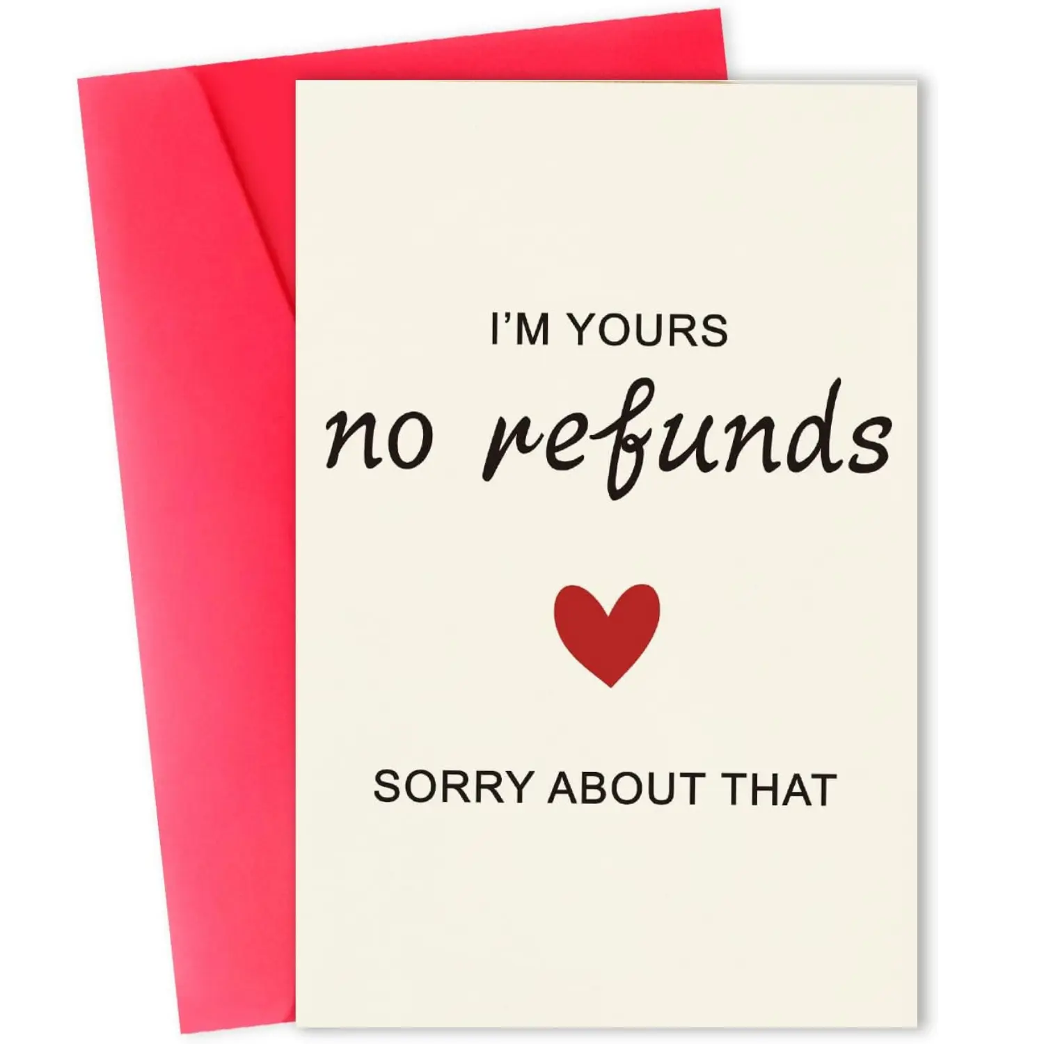 "I'm Yours No Refunds" Funny Anniversary Card | Minimalist Love Note for Husband Wife | Sarcastic Marriage Humor Gift