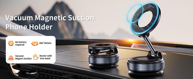 Guccqueen Universal Magnetic Car Phone Holder Strong Vacuum Suction Cup Mount for All Smartphones & Vehicles Foldable Design Works on Dashboard Gym & Bathroom Mirrors