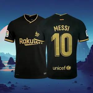 20 21 Away Black 10# Messi Short Sleeve Retro Soccer Jersey Fans Version