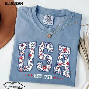 Comfort Colors USA T-Shirt, Floral America Shirt, Fourth of July Shirt, 4th of July Tee, Patriotic Women Shirt, USA Est 1776 Shirt
