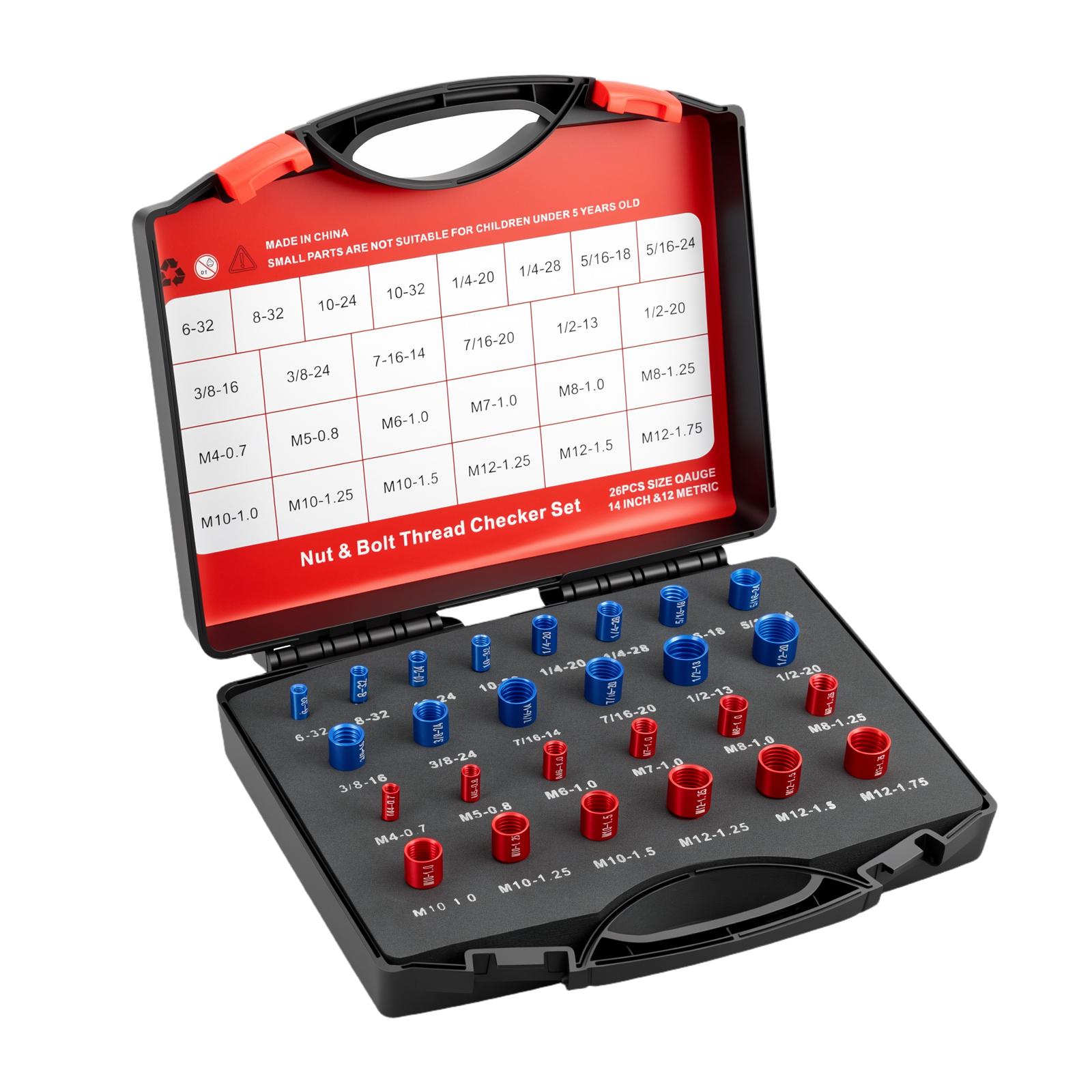 Nut and bolt thread checker storage case