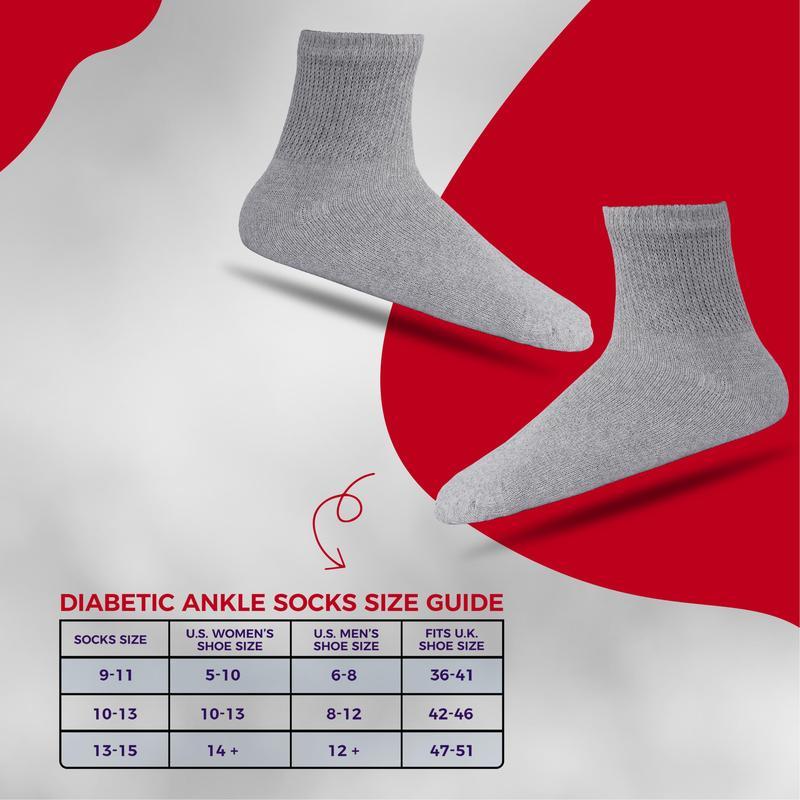 JPHYLL Diabetic Ankle Socks Doctor Approved Cushion Cotton Quarter Socks for Men Women 3 Pack Big Loose Anti-Slip Grip for Sports Enthusiasts