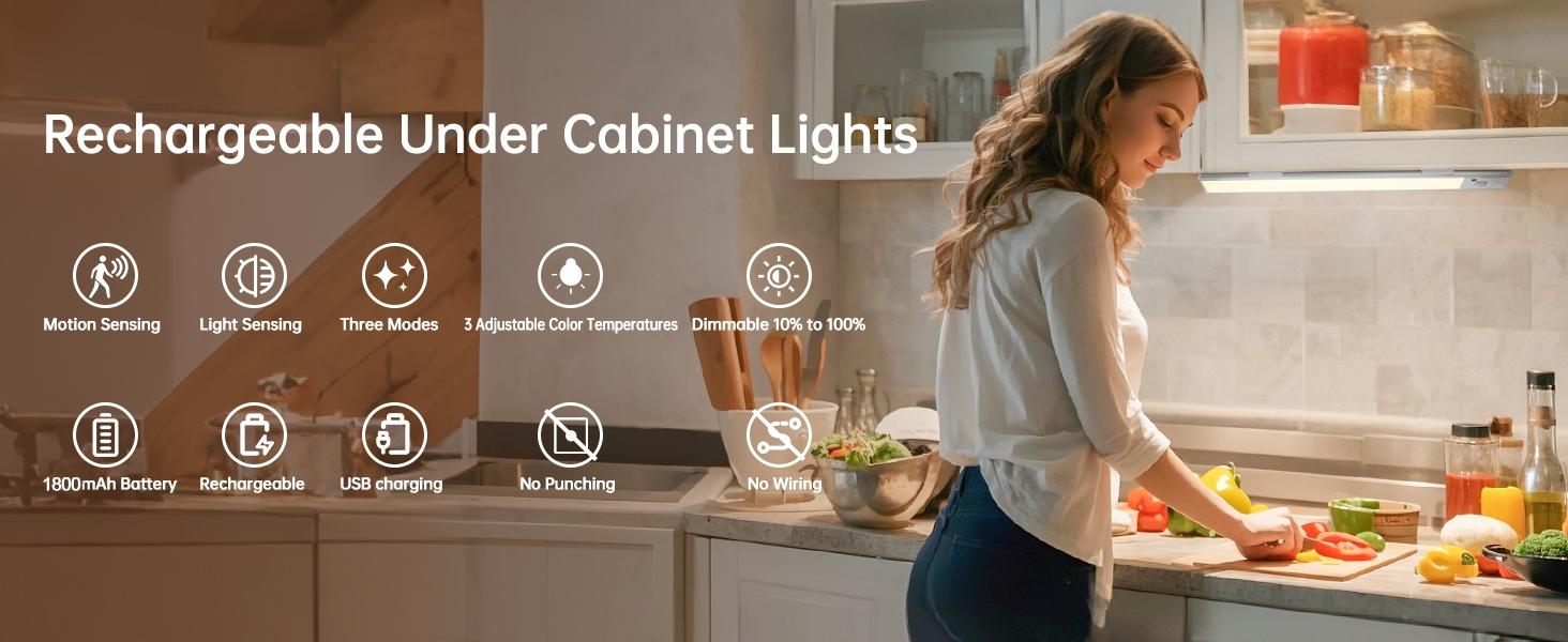 Under Cabinet Lights, LED Closet Lights with Motion Sensor Indoor, USB-C Rechargeable Counter Night Lights, Wireless Remote Kitchen Lights, Dimmable Lights for Home Decor, Kitchen, Stairs & Wardrobe Lighting, St. Patrick's Day Lights, Mother's Day Gifts
