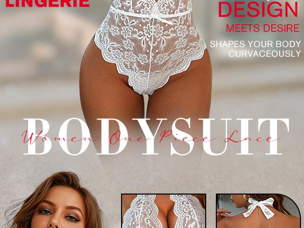 Avidlove Women Snap Crotch Lingerie Lace Bodysuit Deep V Teddy One Piece Babydoll Nightgown