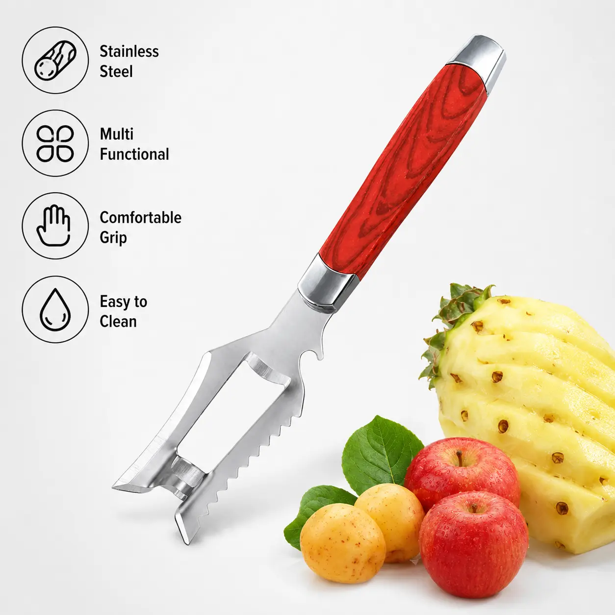 2 Counts, Stainless Steel Peeler, Non-slip Wood Grain Handle, Sharp Blade with Bottle Opener, Kitchen Tool for Peeling Fruits, Vegetables and Pineapples
