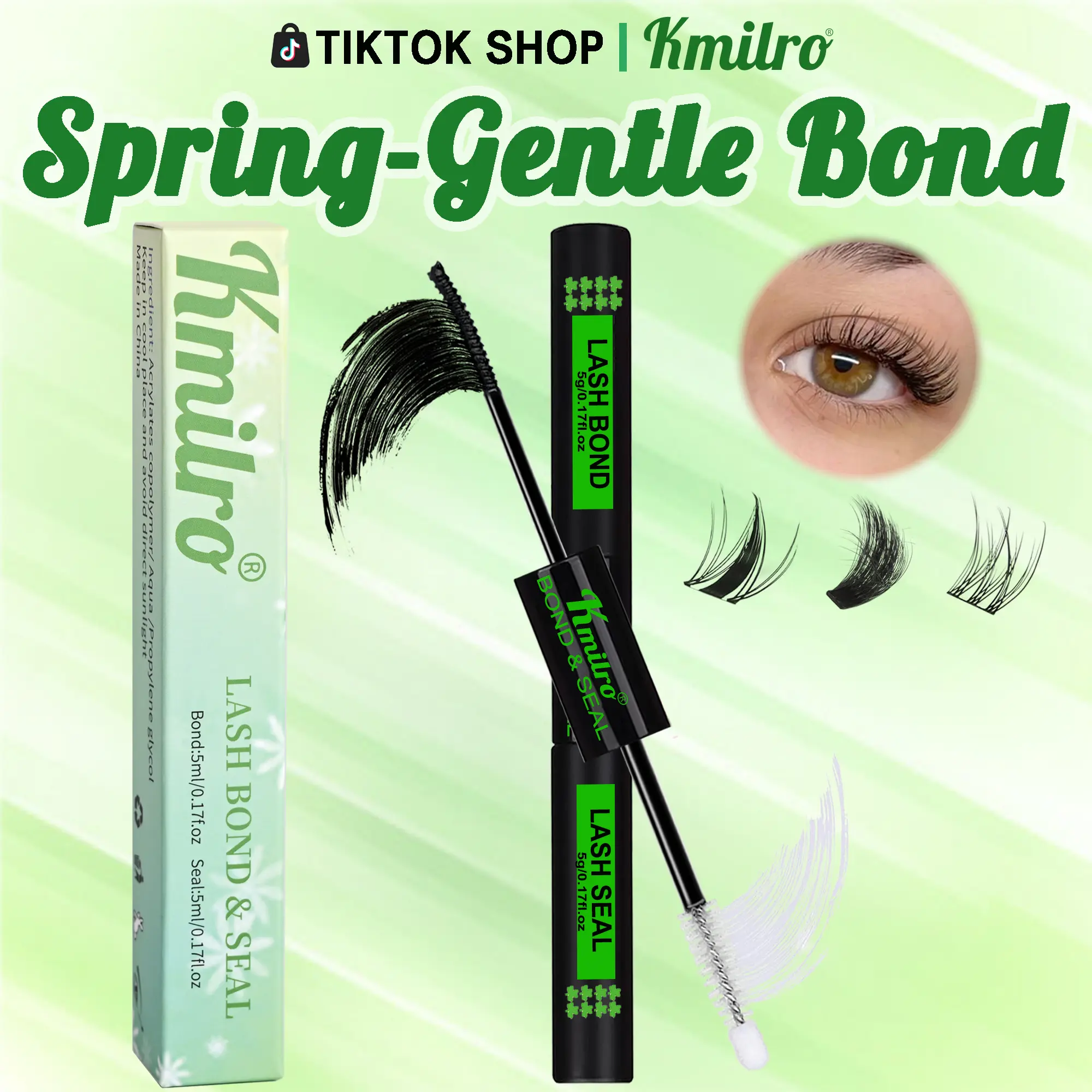 Lash Cluster Glue Bond and Seal Waterproof Eyelash Glue Upgrade 150Hours Strong Hold Long-Lasting 2 in 1 Lashes Bond and Seal Eyelashes Clusters DIY at Home Latex-Free for Sensitive Eyes, by Kmilro
