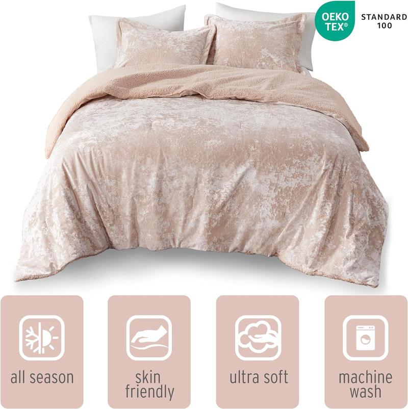 Intelligent Design Comforter Set, Reversible Velvet Comforter Set, Soft & Warm Sherpa Reverse, Winter Fluffy Comforter Bed Set with Shams, Mira