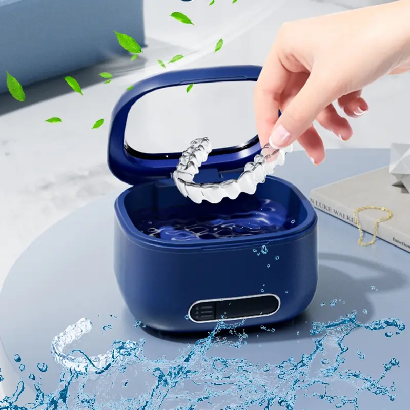 New portable ultrasonic dental appliance cleaning machine, dental appliance holder, household denture cleaning device, a good item for home and travel, Retainer Box