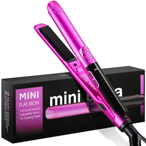 ORYNNE Mini Flat Iron 1/2 Inch with 5 Adjustable Temperatures, Tourmaline Ceramic Small Hair Straightener for Short Hair, Bangs, Beard, Pixie, Edge - Dual Voltage Travel Curling Iron, Auto-Off