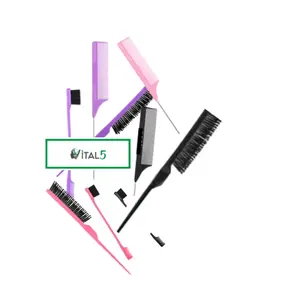 Vital5 3 piece Teasing Hair Brush, Styling Comb, Rat Tail Comb, Sculpting Brush Hair Brush, Edge Brush, Edge Sculpt Comb, Detangling Brush, Heat Resistant Edge Design Set Fine Tooth Comb Set Salon Quality Brush Set 3 piece comb and brush set, Edge Control