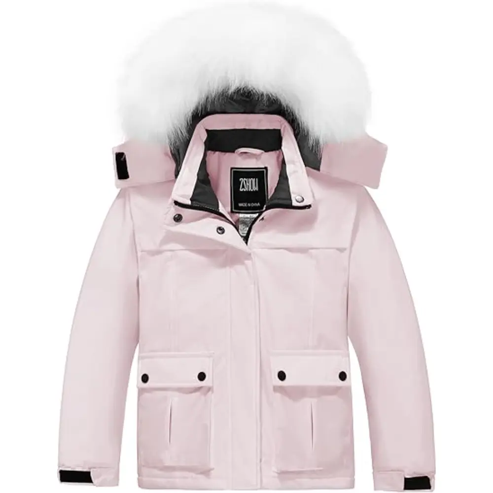 Girls' Waterproof Ski Coat - Warm Fleece-Lined, Thick Padded, Hood-Fitted Outwear with Zipper Front, Pile Jacket Coats, Outwear Coat