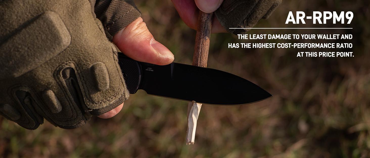 CJRB Locust Tool Knife for Men with 3.15'' AR-RPM9 Steel Blade and G10 Handle, Button Lock with Safety Switch EDC Knife for Camping and FathersDayGift