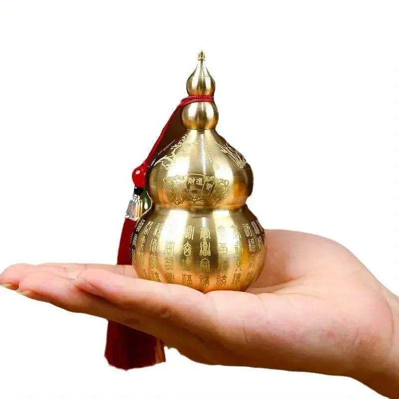 Metal Gourd Shape Brass Feng Shui Ornament with Tassel - Desktop Ornament, Home Decoration, Good Luck Wealth Symbol, Birthday Anniversary Gift
