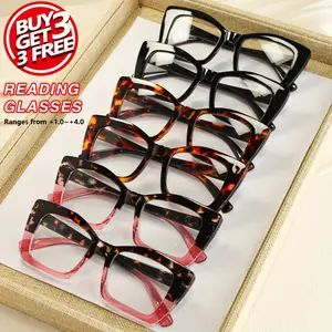 6-Pack Leopard Print Reading Glasses, Rectangular PC Frame with Metal Hinges, Gradient Lens Presbyopes, Comfortable Spring Hinge Eyewear