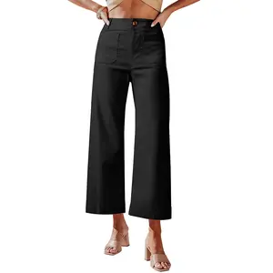 miduo Womens 2026 Summer High Waisted Cropped Wide Leg Straight Leg Pants Trousers with Pockets Casual Capris Pants