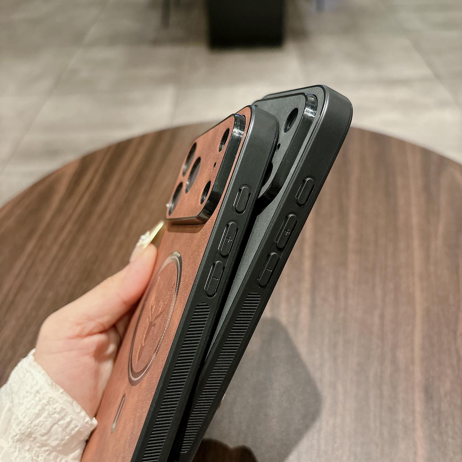 Luxury PU Leather Elk Deer Case For iPhone 17 Pro Max 17 Air 16 15 14 13 12 11 Pro Max,For Magsafe Wireless Charge Cover,Anti-Scratch Camera Protection