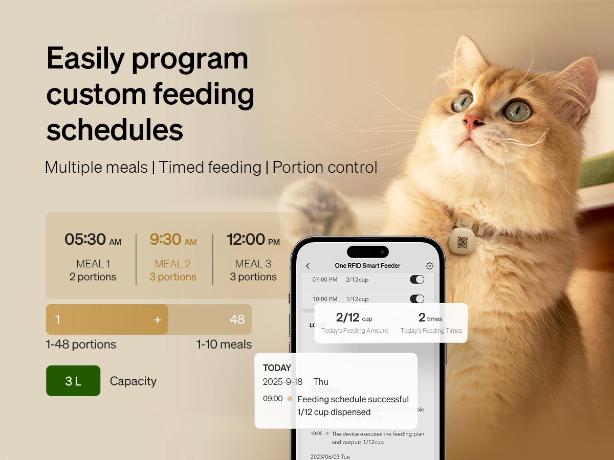 PETLIBRO Upgraded RFID Automatic Cat Feeder, 5G Wi-Fi Automatic Pet Feeder, 3L Auto Cat Feeder App Control with Light Collar Tag, Tag Activated One Automatic Cat Food Dispenser 1-10 Meals Control