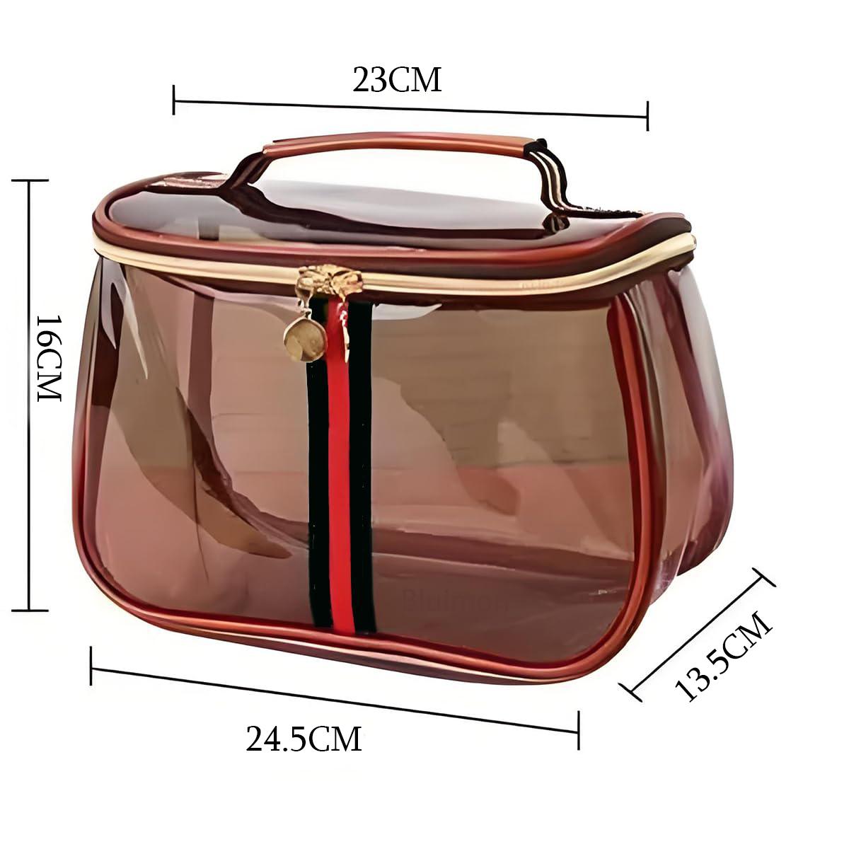New Retro Vintage Vanity Bag, Makeup Bags Large Capacity Waterproof Transparent Toiletry Bag, Ladies Travle Storage Case, Clear Tote Bag with Zipper for Women (Brown)