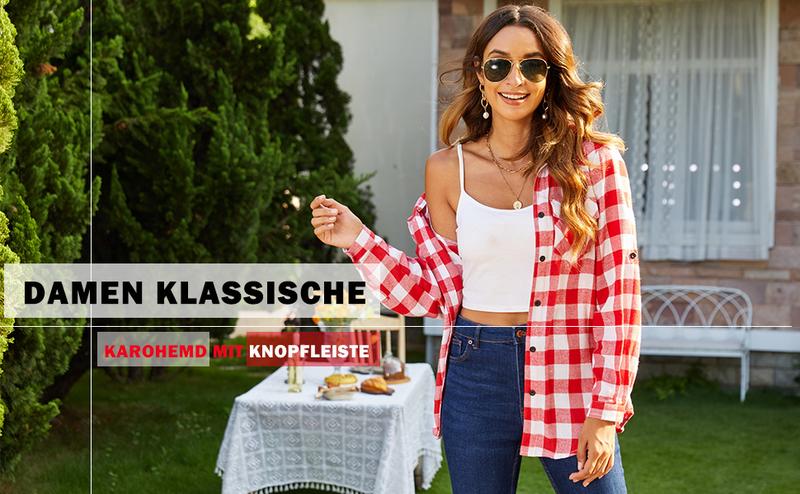 ZEAGOO Women's Flannel Shirts Long/Roll Up Sleeve Collared Button Down Plaid Shirt Casual Work Tops Thin Short