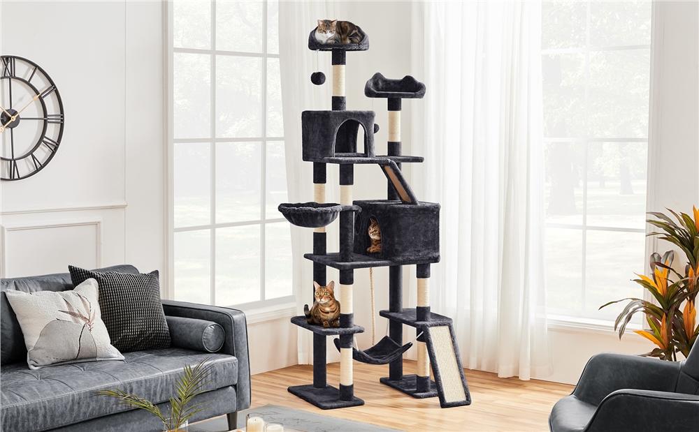 【On Sale】Yaheetech 82.5in Modern Cat Tree Large Tower w/Hammock 2 Kitty-Ear Perches 2 Cozy Condos Scratching Posts Basket Furniture for Large Cats Kittens Dark Gray Beige Light Gray Black Pink