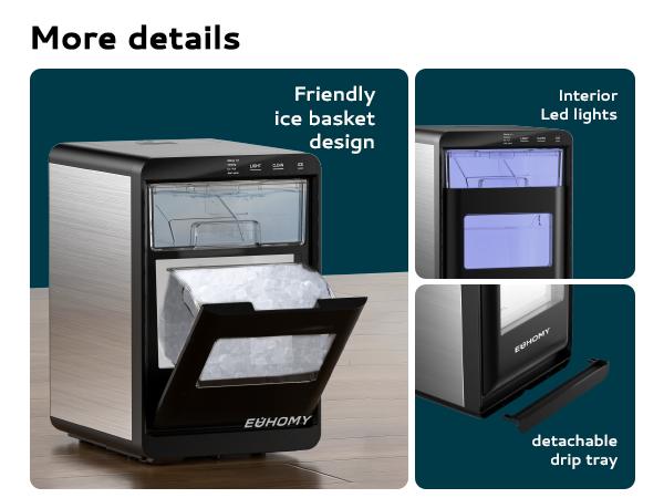 EUHOMY Nugget Ice Maker Countertop, 35Lbs/24H&44Lbs/24H Pebble Ice Maker Machine, Self-Cleaning Pellet Ice Machine with Ice Scoop&basket, Sonic Countertop Ice Machine for Home/Kitchen/Office(Black)