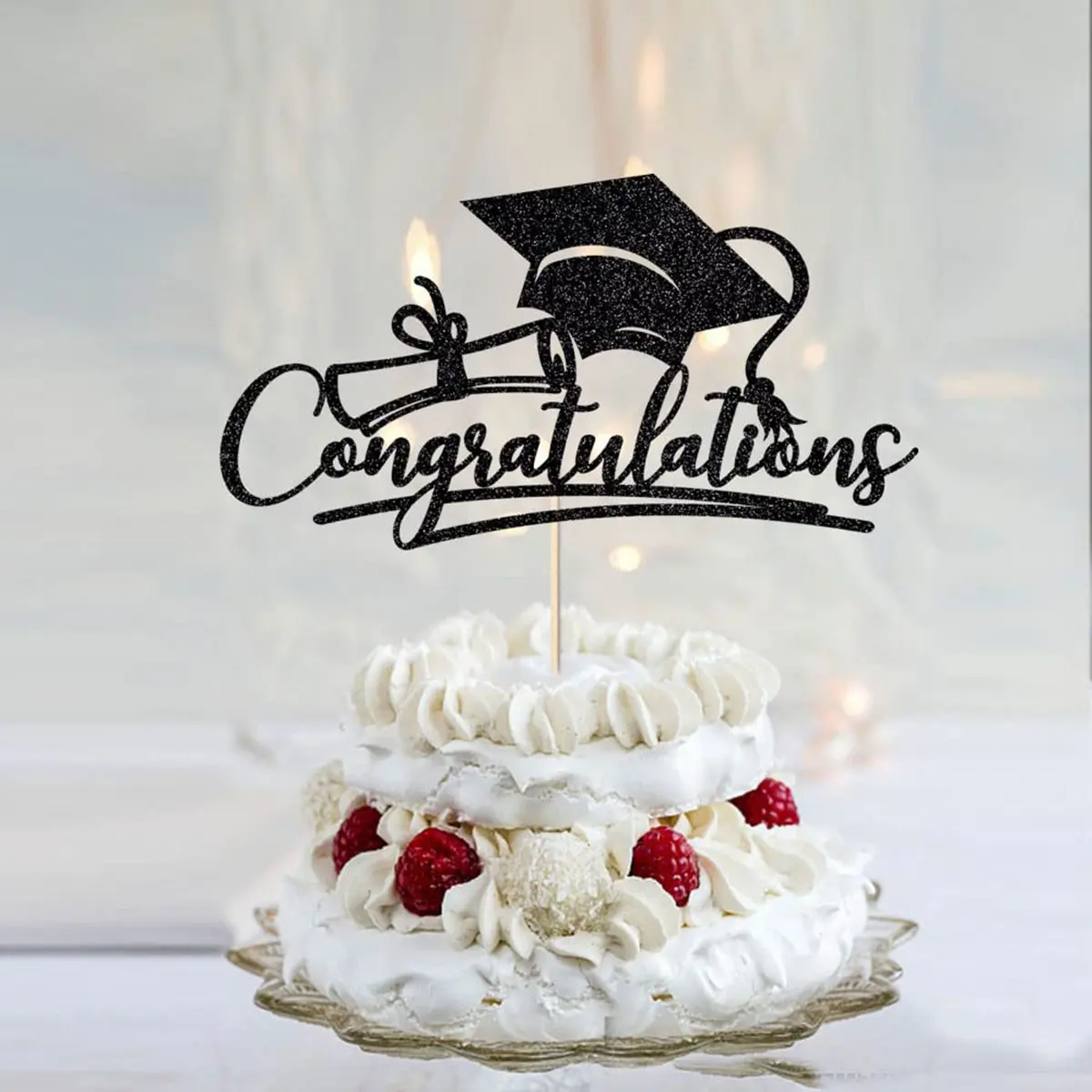 1pc Shiny Congratulations Graduation Cake Topper Congrats Grad Diploma Cake Decor Cake Decorating Supplies High School College Senior Graduation Party Decorations Supplies Bamboo