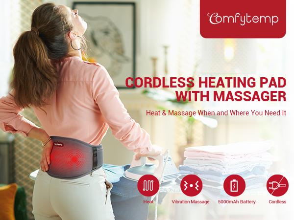 Cordless Back Massager with 3 Heating Levels & 3 Vibration Levels - Up to 58'' Waist Heating Pad for Deep Back Relief - Portable & Adjustable Elastic Strap - 30-Day Guarantee