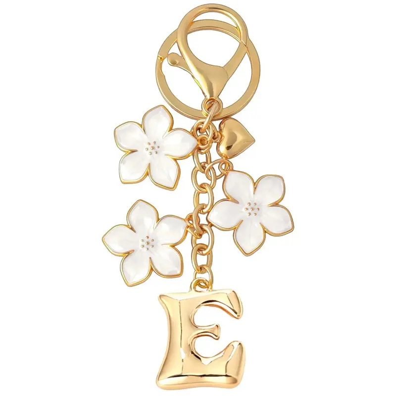 Women's Personalized Initial Y2K Bubble Letter Keychain - Stainless Steel, Light & Compact Female Key Holder with Flower Charm Detail, Floral Backpack/Car Accessory for Everyday Use, Gift for Her