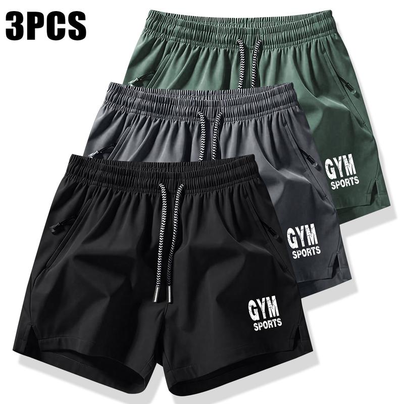 Men's 3-Pack Solid Color Drawstring Pocket Shorts, Summer Casual Quick-Dry Elastic Waist Drawstring Shorts with Zippered Pockets, Durable Comfort for Gym and Outdoor Leisure Activities Breathable Drawstring Jogger Shorts Zipper Athletic Shorts quick-dry c