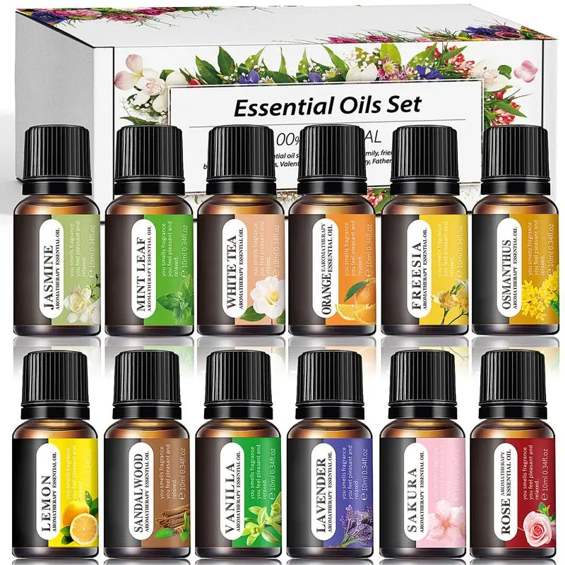 12 Pcs Customizable Essential Oil Set (No Diffuser) - Home Fragrance Oil for Freshening Rooms with Calming Aromas, DIY Crafts, Relaxing and Refreshing Mood, Ideal Back-to-School Gift, 12 Pcs Pack