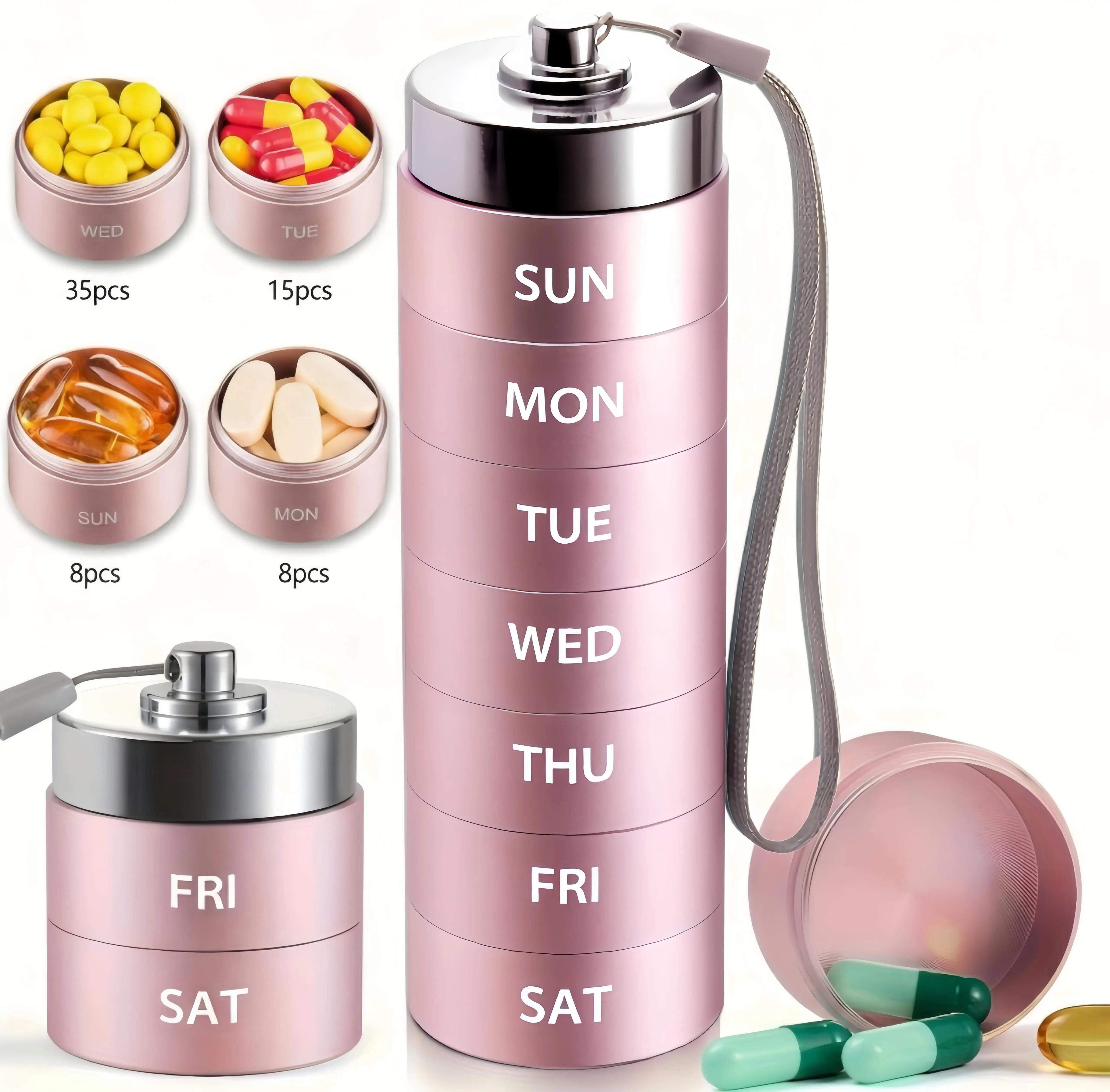 Waterproof Pill Organizer Set- BPA-Free 7 Days/4 Times Compartments,   1 to 7 Days of Meds, Large Pill Container，closure Pill Storage for Fish Oils, Vitamins, Reusable Pocket Pharmacy with Available in multiple colors，dealsforyou, summerwins