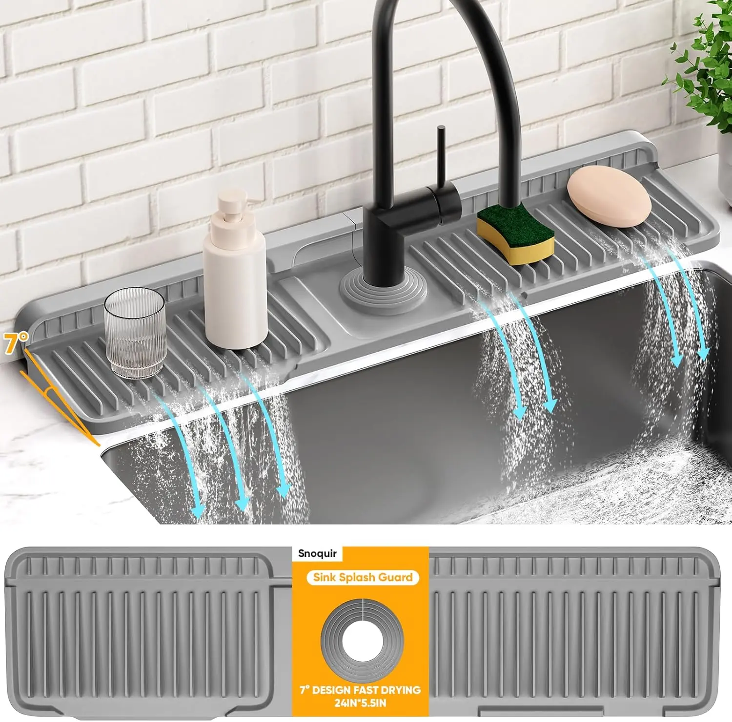 【DealsForYouDays】24 Inch Faucet Mat for Kitchen Sink Splash Guard Behind Faucet, Sink Protectors for Kitchen Sink Faucet Mat Splash Guard for Kitchen Sink Area, Longer Silicone Faucet Guard & Draining Mat, Grey #SummerVibes