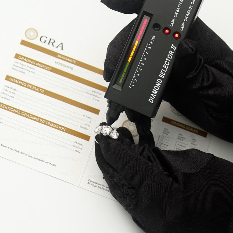 Delzzad Three Stone Prong Engagement Ring Round Cut VVS Synthetic Moissanite Ring Band S925 Christmas Gift