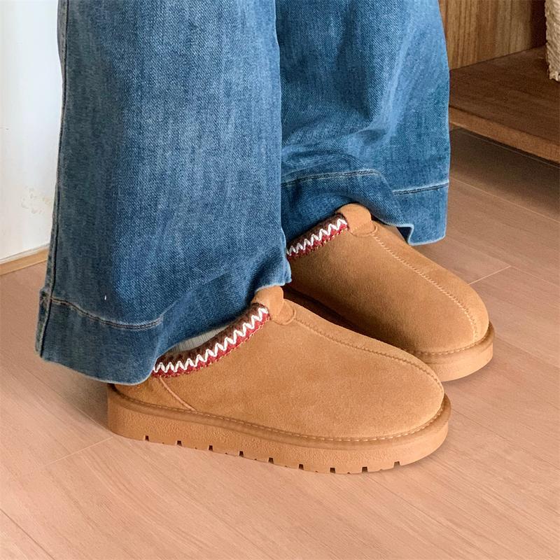 Fuzzy Platform Slip-on Slippers Women Men Suede Leather Ankle Boots for Indoor Outdoor Fall Winter Comfy House Shoes