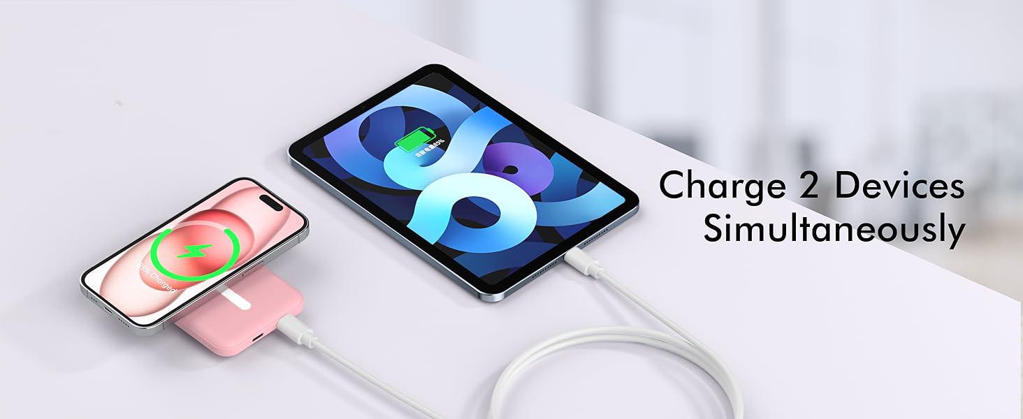Podoru for MagSafe Ultra-thin Battery Pack, 5000mAh Fast Wireless Charger Compact Magnetic Power Bank and USB-C Cable for iPhone 17/16/15/14/13/12 Series