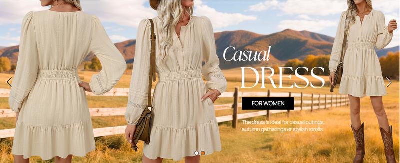 ZESICA Long Sleeve V Neck Mini Dresses for Women 2026 Spring High Waist Ruffle Pleated A Line Cocktail Party Short Dress