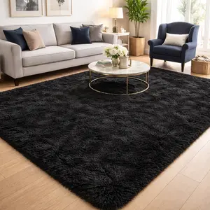 Super Soft Fluffy Rug for Bedroom, 4×6 Ft Modern Shaggy Plush Rug with Non-Slip Backing for Living Room & Nursery, Black