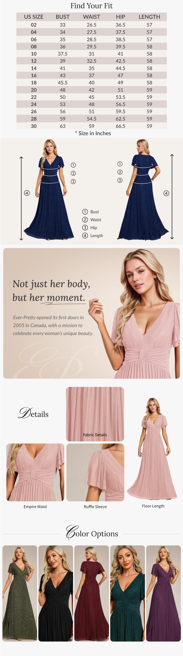 Ever-Pretty 2026 Valentine dress Spring  Evening dress, V-Neck Glittery Short Sleeves Formal Evening Dress with Empire Waist 11961 Valentine dress Spring  dress