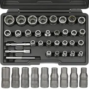 Bolt Extractor Set, Stripped Nut Remover Twist Sockets, Fit 3/8" Square Drive with Solid Storage Case (32pcs, Black)