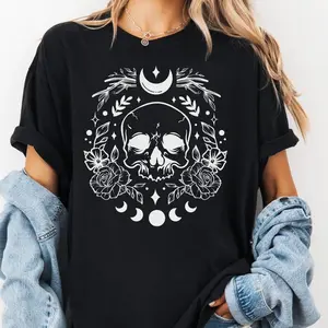 Moon Skull Shirt: Gothic Floral Witchy Tee