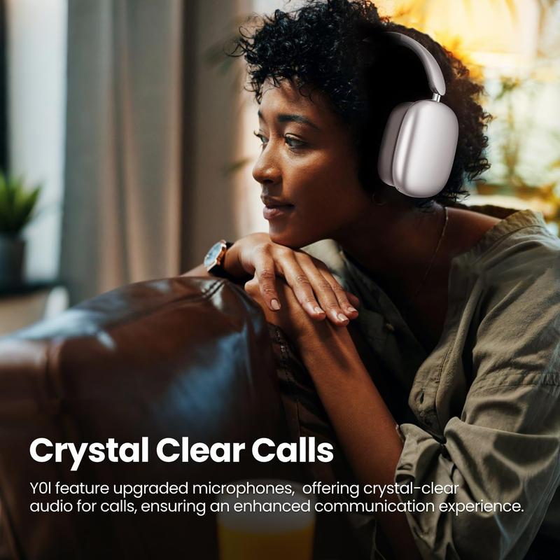 Wireless Headphones - 52dB Noise Cancellation, 5 Smart ENC Mics, Detachable Fabric Ear Cushions, 120 Hour Standby, Seamless Dual Device Connection for All-Day Use and Boosted Productivity