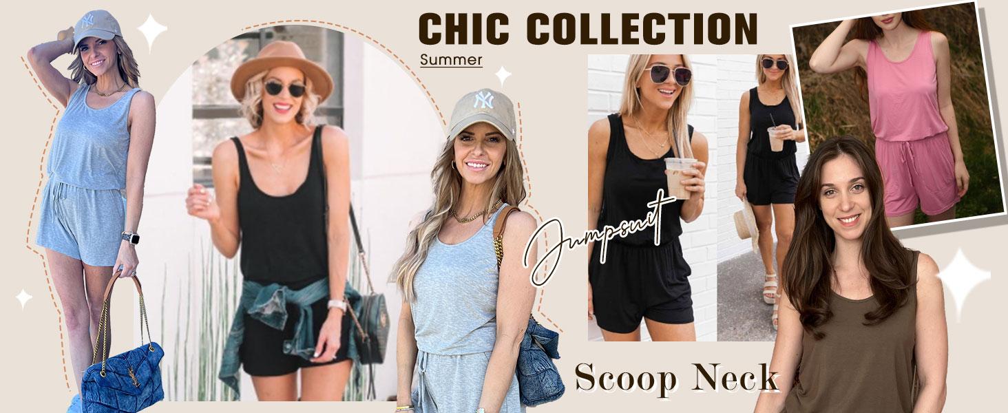Rompers for Women Summer Sleeveless Scoop Neck Tank Top Casual Short Jumpsuit Rompers with Pockets SpringStatements