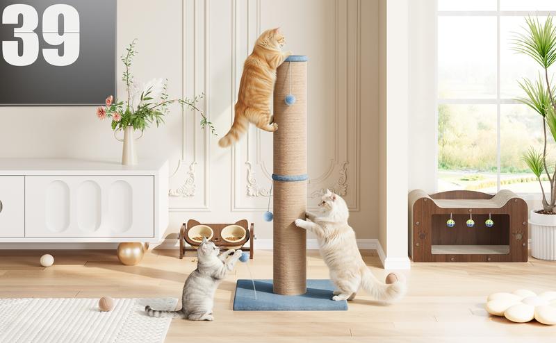 LIKIMIO 41.7"Tall Cat Scratching Post - 6.2"Diameter Sisal Scratcher with Hanging Ball, Suitable for Kittens & Adult Indoor Cats