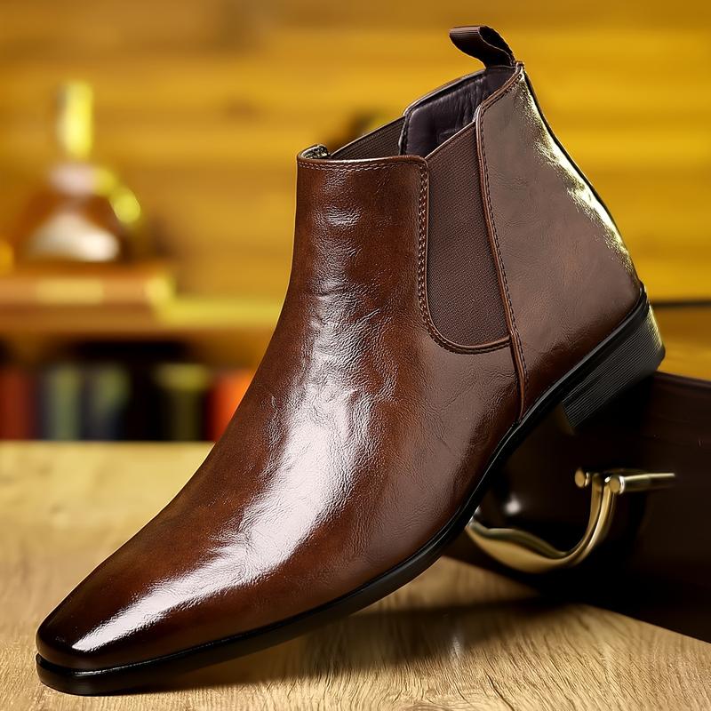 New men's pointed-toe business Chelsea boots, available in black and brown, mid-calf length, stylish business boots, casual leather shoes, perfect as a Christmas gift for your boyfriend.