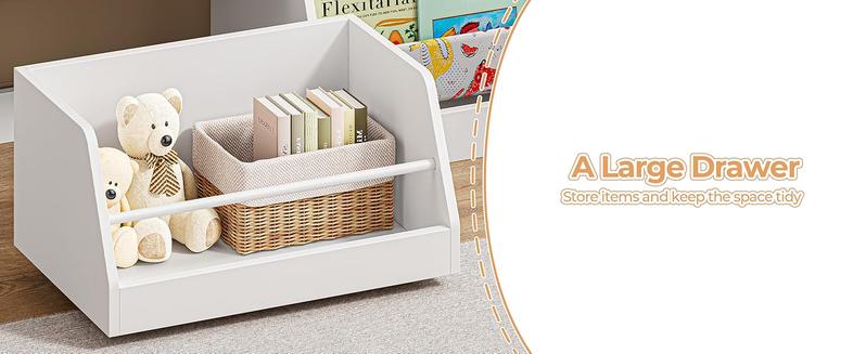IRONCK 42 Inch Kids Bookshelf and Toy Storage, 4 Tier Toddler Bookshelf with Movable Drawer 5 Sling Pockets, Montessori Book Shelf for Kids Room, Playroom, Nursery-White IRONCK 42 Inch Kids Bookshelf and Toy Storage, 4 Tier Toddler Bookshelf with Movable Drawer 5 Sling Pockets, Montessori Book Shelf for Kids Room, Playroom, Nursery-White