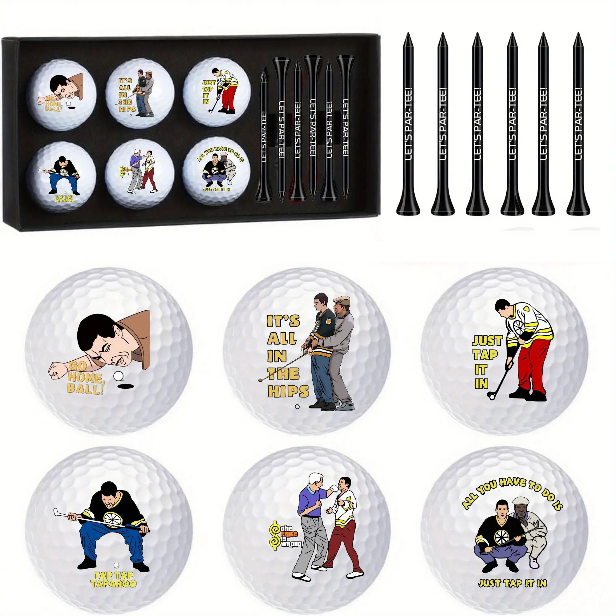 13Pcs Happy Gilmore Design Golf Gift Set, 6Pcs Golf Balls & 6Pcs Tees & 1Pc Box, Funny Golf Accessories, Retirement Gifts for Dad, Husband & Grandpa, Ideal for Golf Enthusiasts, Golf Gear, Golf Kit, Golf Equipment